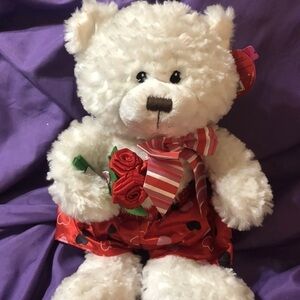 FIRST & Main White 15” Teddy Bear Plush w/Roses & Boxer Shorts Valentines Day